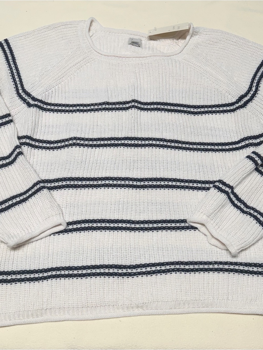 a new day White Sweater with Navy Blue Stripes